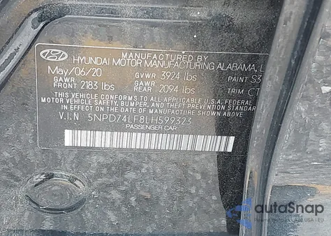 2020 Hyundai Elantra Se из США, поврежденный, VIN 5NPD74LF8LH599323